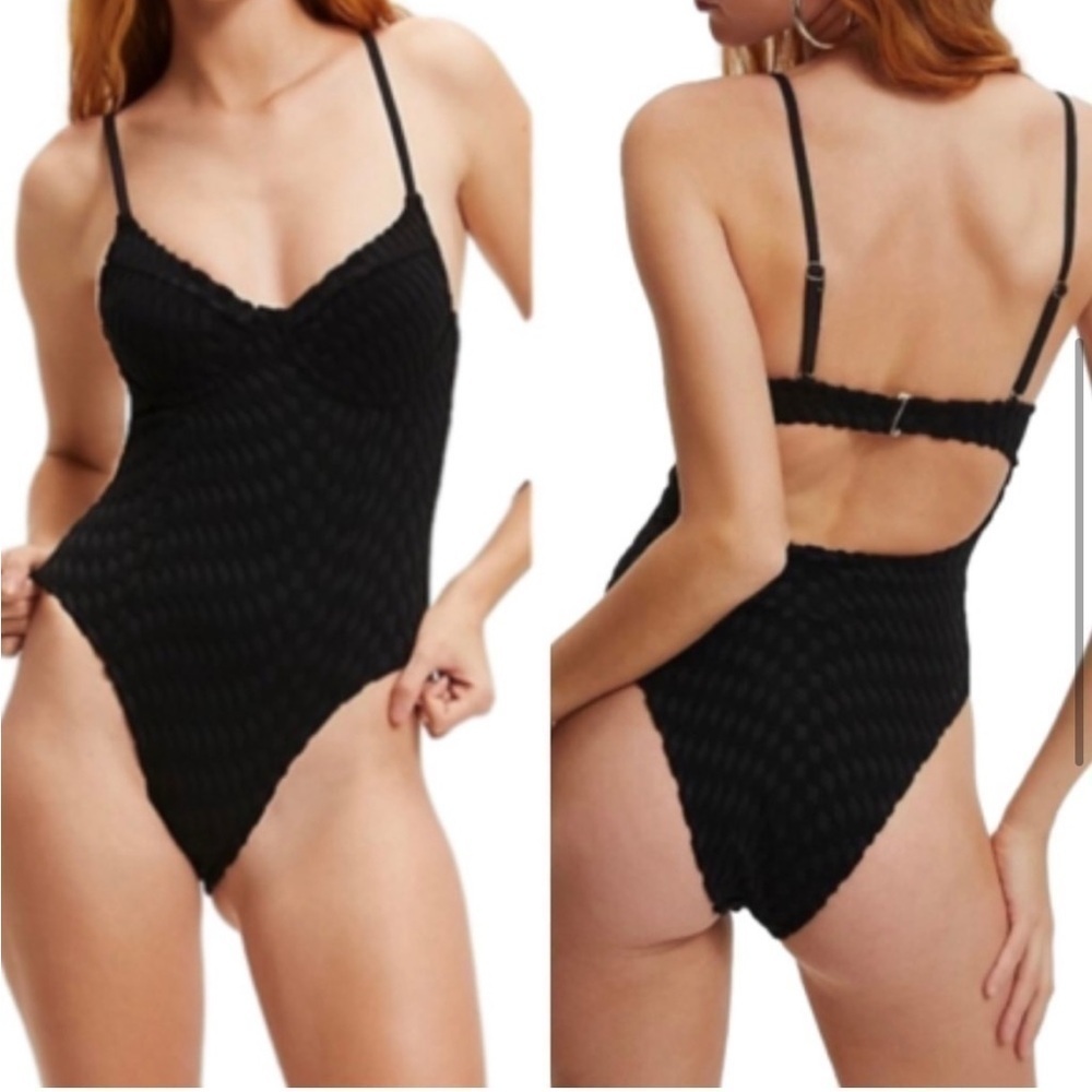 New Good American Black Jacquard Show Off One Piece Swimsuit Underwire Sz 5